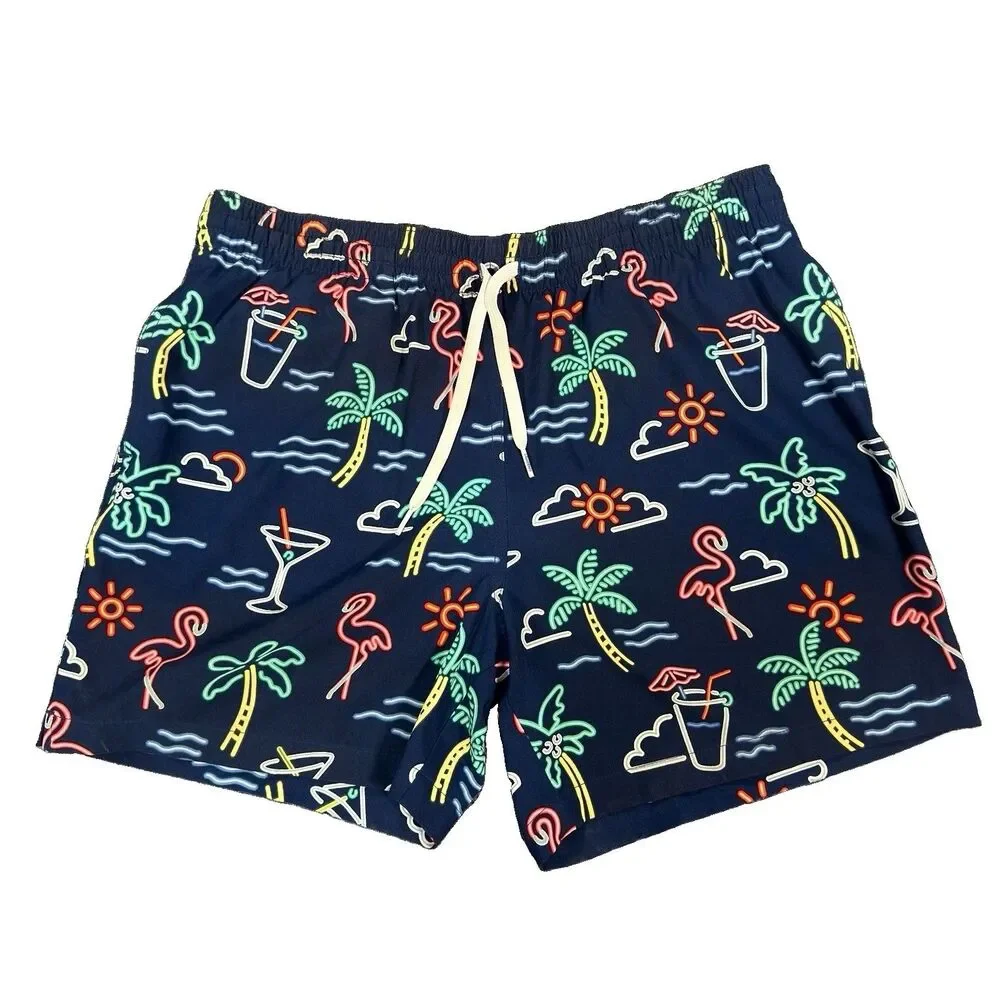 Chubbies The Neon Lights Swim Trunks Mens L 5.5” Lined Navy Flamingo